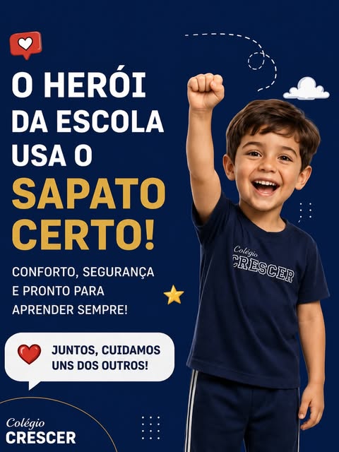 Aluno usando o uniforme do Colégio Crescer
